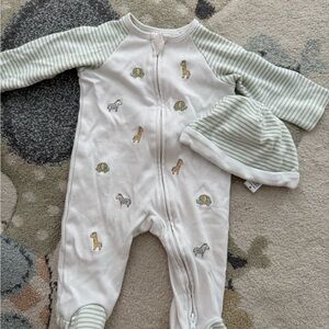 Little Me Green and White Striped Footie with Hat